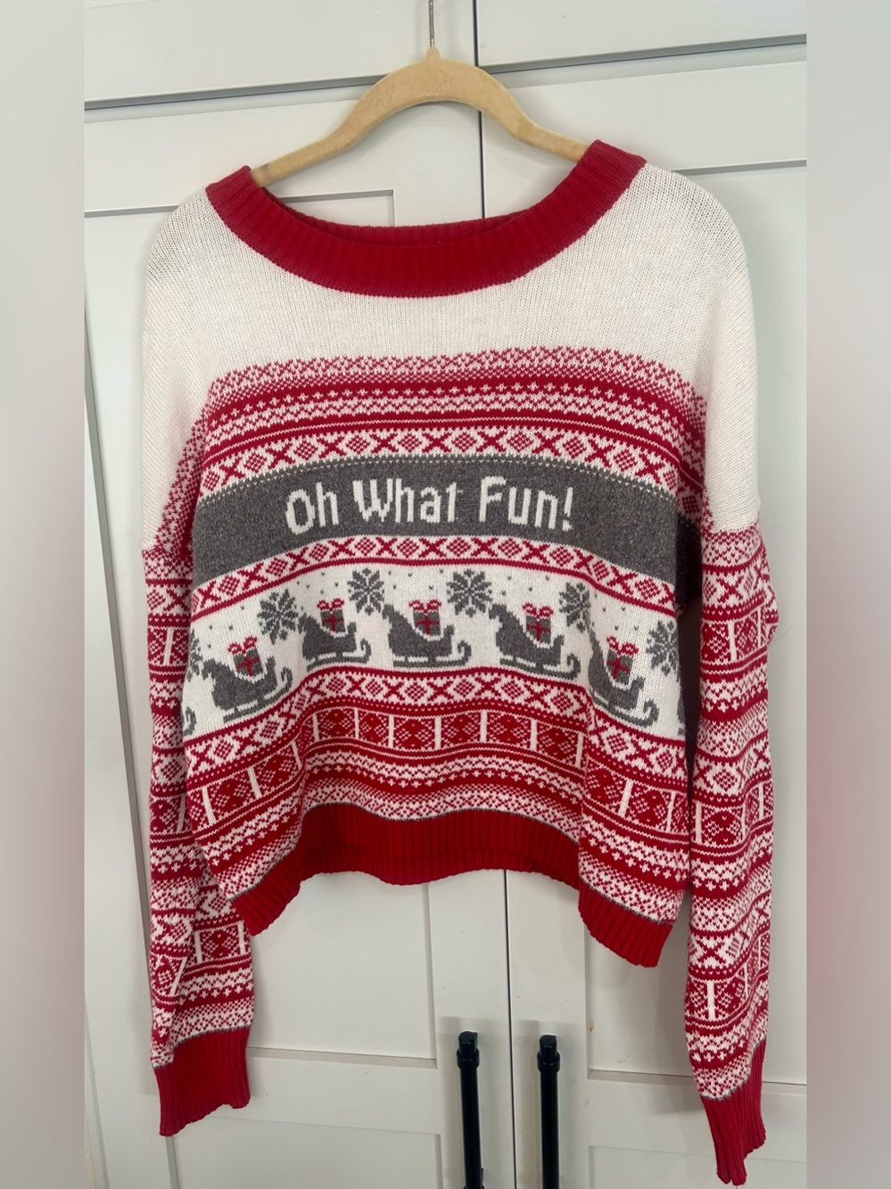 Kaisely Red, White & Gray 'Oh What Fun' Crewneck Sweater